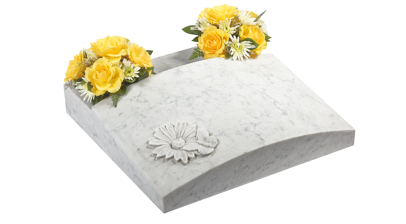 0251/G · Shaped Marble desk with carved flower and butterfly design — cremation memorials